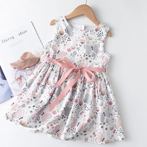 Vestidos de niña, vestido de moda de flores para niñas, disfraces sin mangas de verano para niños, trajes elegantes para bebés, Vestidos para niños de 3 a 7 años