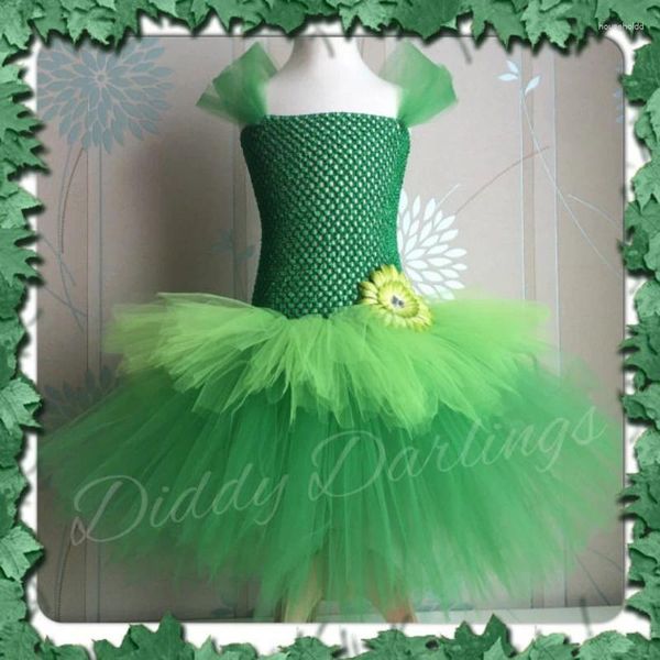 Filles robes filles verts 2layers gâteau tutu robe enfants crochet tulle robe de bal avec une fleur de marguerite