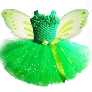 Meisje jurken meisjes groen glitter tutu jurk kinderen bloemen fee met vlindervleugelset kinderen feestkostuum schitterde sterren