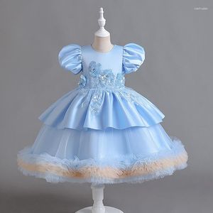 Robes fille filles Gress 3-12T enfants manches bulle robe bouffante Sequin robe de bal fête de mariage pour filles anniversaire princesse