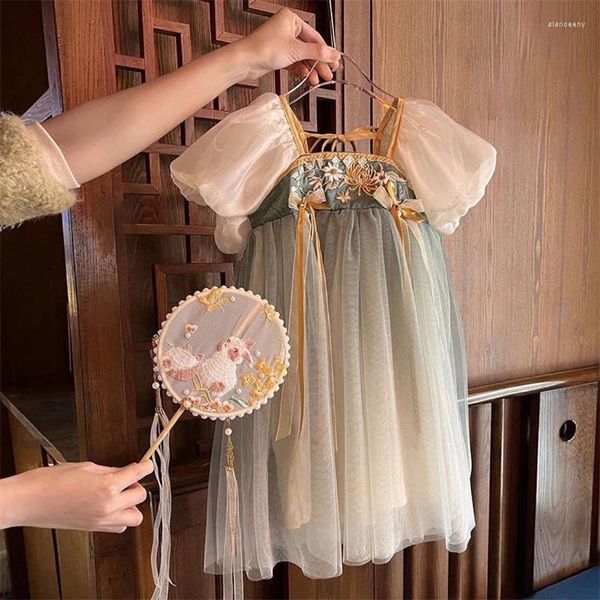 Vestidos para niña Hanfu 2024, vestido de verano de estilo chino Retro, ropa antigua para hermanas, falda de princesa para bebé de 2 a 10 años