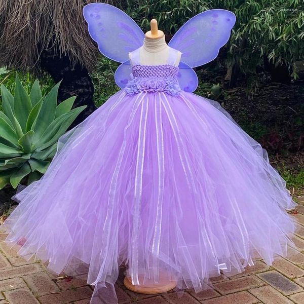 Robes fille filles lavande papillon fleur fée Tutu robe enfants Tulle robe de bal avec aile enfants fête Costume princesse