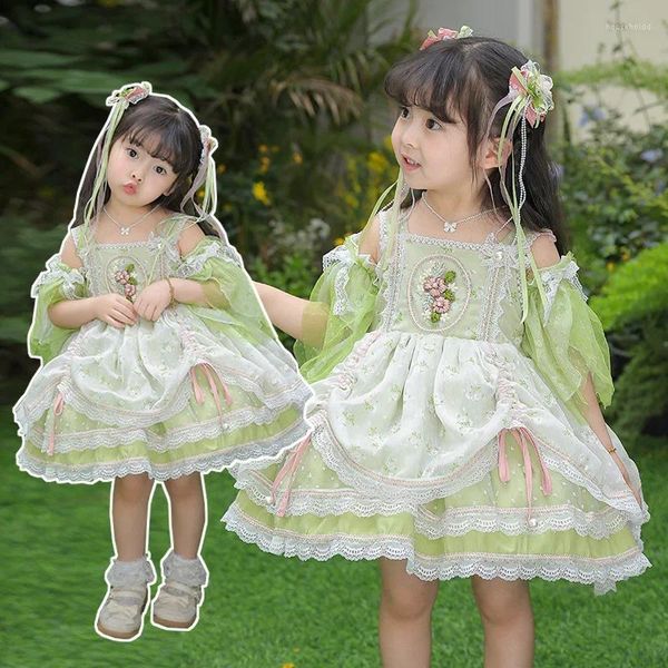 Robes d'été Lolita pour filles, jupe Tutu de princesse verte pour bébé, vêtements de fête d'anniversaire et de mariage pour tout-petits, 2024