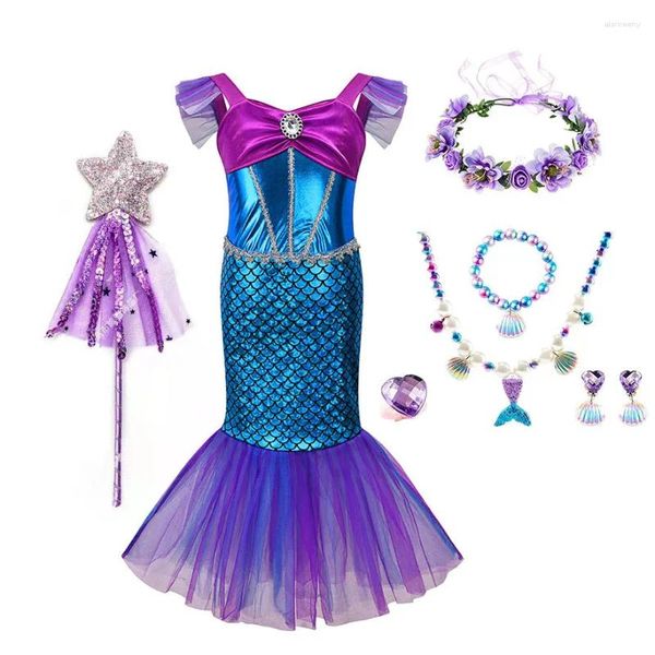 Vestidos de niña Conjunto de sirena para niñas Vestido de princesa para niños Fiesta de cumpleaños Disfraz de Halloween para niños