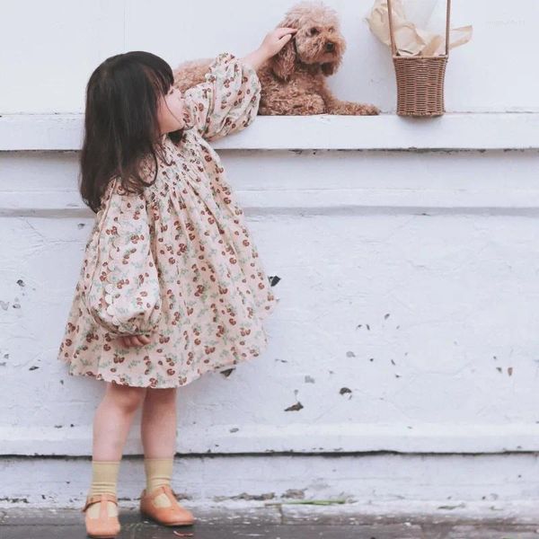 Vestidos de niña, vestido largo de una pieza para niñas, moda suave, primavera, otoño, encaje, dulce, encantador, suelto, flor que combina con todo, Oudoor