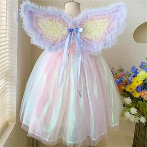 Fille robes de fête robe de fête d'été princesse élégante avec de grandes ailes colorées vêtements d'anniversaire pour enfants 1-11 ans pompon