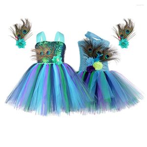 Mädchen Kleider Mädchen Pfau Tutu Für Kinder Tüll Prinzessin Feder Kostüm Festzug Halloween Geburtstag Party Kleid Kleid