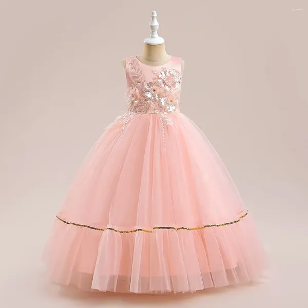 Robes de fille Filles rose robe de demoiselle d'honneur pour les mariages enfants élégants appliques formelles paillettes bal longue robe enfants princesse anniversaire