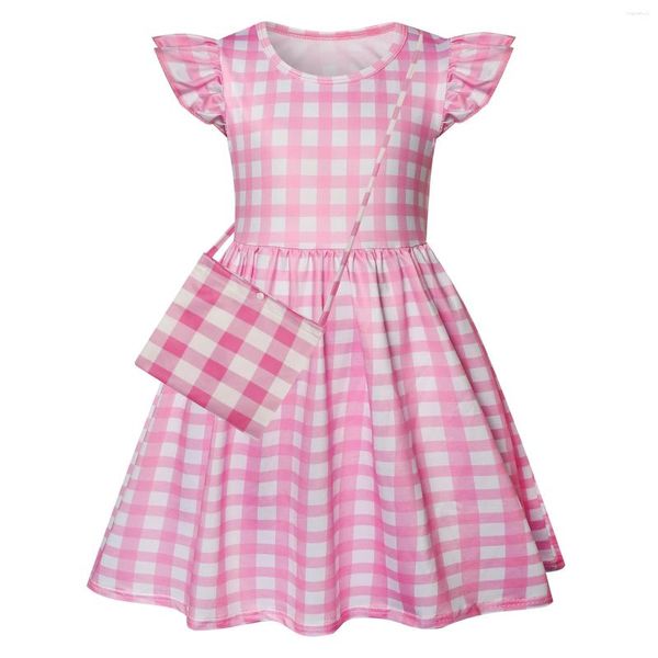 Robes de fille Filles Rose Poupée Cosplay Costume Enfants Halloween Thème Fête Film Jeu de Rôle Habiller Manches Flutter Plaid Imprimer A-ligne