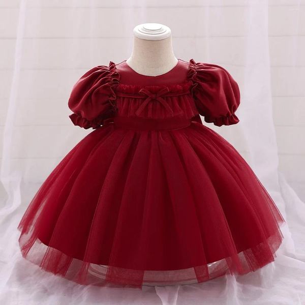 Vestidos de niña Vestido de princesa con lazo para niña, vestido de fiesta elegante con manga abombada para cumpleaños de un año de edad, 70cm-90cm