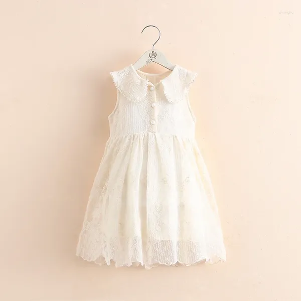 Robes de fille Robe de princesse pour filles de 3 à 12 ans, haut brodé de fleurs en dentelle, cadeau d'anniversaire pour enfants, col en perles, sans manches, pour bébé, 2023