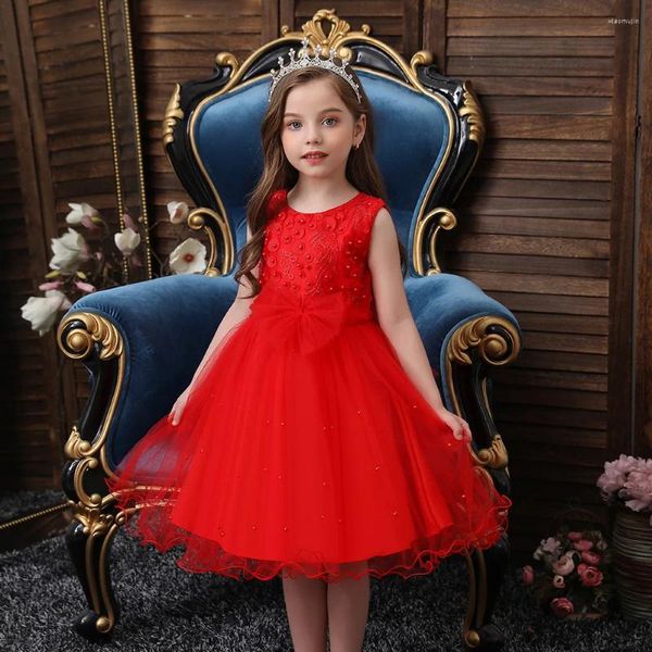 Robes de princesse pour filles, tenue élégante pour enfants, Costume avec nœud brodé, tenue de fête de mariage, vêtements pour nourrissons