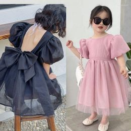 Vestidos de niña Vestido de princesa para niñas Versión coreana Ropa Verano para niños Temperamento Negro Sin espalda Mangas abullonadas Columpio