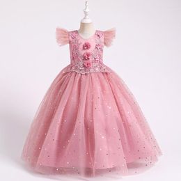 Girl Dresses Girls Princess Dress Pearl Flower Decoratie Host Performance Bruiloft Kinderen Bright Film Party Lang