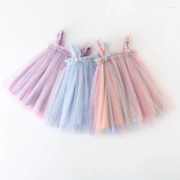 Robes de princesse à paillettes pour filles, couleur arc-en-ciel, vêtements Tutu d'été pour fête d'anniversaire pour bébés en bas âge