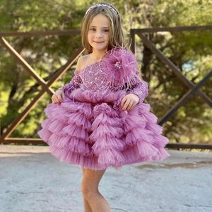 Robes de fille Robe de princesse pour filles, avec traîne détachable, en cascade de fleurs, en Tulle, robes de concours de fête pour enfants en bas âge