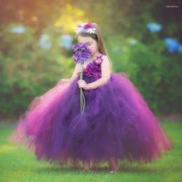 Fille robe filles peintples pentales fée tutu robe enfants fleur robe de bal en tulle avec coadbow cote