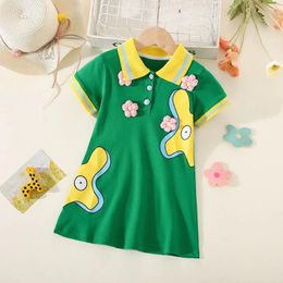 Girl Dresses Girls 'Short Sheeved Cartoon Dress Summer Summer Children's Wear Polo Neck Casual Sports Flower A-Line