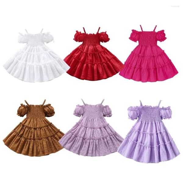 Robes pour filles, manches courtes, couleur unie, jupe à gâteau en patchwork, élégante, fête d'anniversaire, de mariage, princesse de 2 à 8 ans