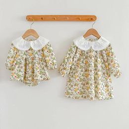 Robes pour filles, vêtements pour sœurs, automne et printemps, barboteuse pour bébés, manches longues, col de poupée brodé, vêtements pour enfants de 0 à 6 ans