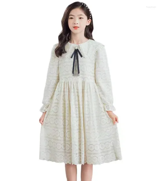 Robes de printemps et d'automne pour filles, jupe en dentelle avec nœud, vêtements de princesse élégants pour adolescentes de 6 8 10 12 14 16 ans