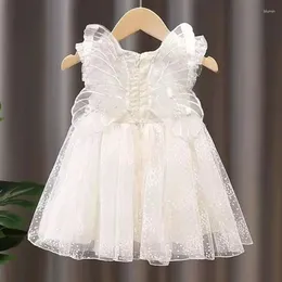 Girl Dresses Girls Summer 3d Back Butterfly Pargin Mesh Small Flying Sheeves Princess Dress Truding Flower Sweet and Cute