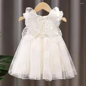 Filles robes filles d'été 3D arrière papillon paillettes en maille petites manches volantes de princesse robe de mariage fleur douce et mignonne