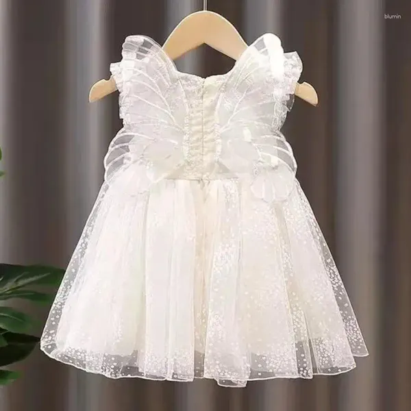 Filles robes filles d'été 3D arrière papillon paillettes en maille petites manches volantes de princesse robe de mariage fleur douce et mignonne