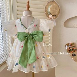 Robes d'été pour filles, jolie robe de princesse avec broderie de fleurs, grand nœud, fête de princesse, pour enfants de 2 à 8 ans