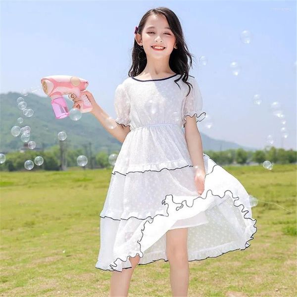 Fille robes filles été Polyester la Version coréenne 2023 col rond manches bouffantes enfant dentelle mousseline de soie robe de princesse