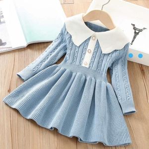 Girl Dresses Girls 'Sweater Dress Winter Koreaanse editie Foreign Style Solid Color Little Knitted Long Sleeve Princess Trend
