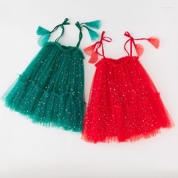 Vestidos de niña Vestido de tul para niñas Ropa de verano para niños Tutú de gasa de malla de estrellas Sin mangas con cordones Correa Sling Sundress Boda Cumpleaños