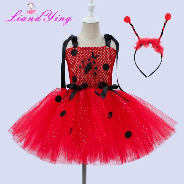 Fille robes filles tulle tutu robe rouge noir polka dot anniversaire fête avec bandeau set kids cosplay danse po accessoires