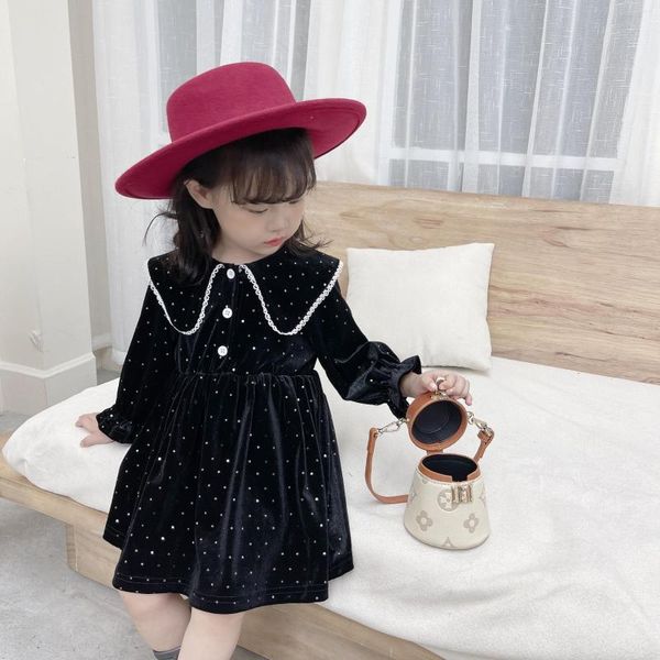 Fille robes filles velours robe pour enfants Vintage col rabattu longue Blouse enfants Casaul vêtements marine année