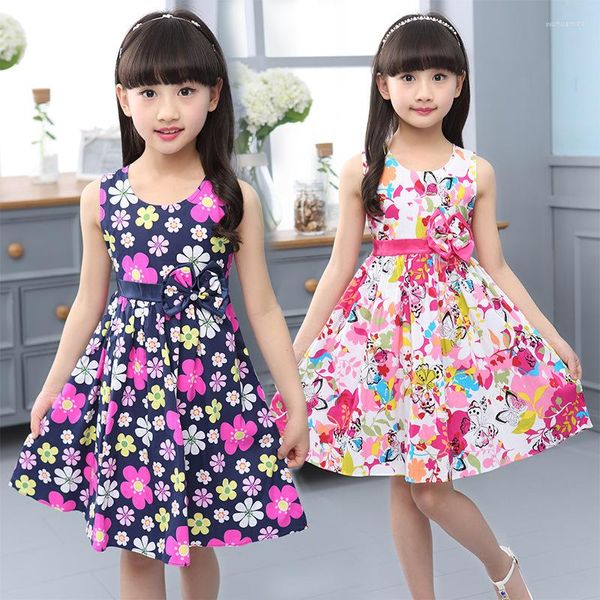 Fille robes filles gilet robe coton fleur imprimer enfants porter coréen mignon 95% princesse fête 4 5 6 7 8 9 10 11 12 14 ans