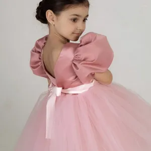 Girl Dresses Girls Wedding Puff Sleeve Princess kostuum 2024 Fashion Pink Elegant Ball Jurk 3-8 jaar Kidsvestido voor verjaardagsfeestje