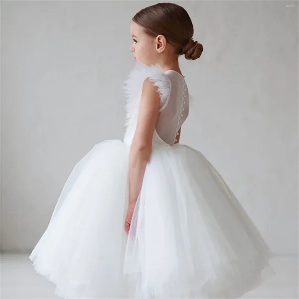 Robes de fille filles couches de gâteau blanc enfants tirer manches élégante fête de mariage anniversaire Tutu princesse robes soirée vêtements formels