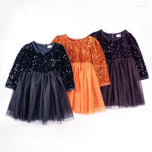 Vestidos de niña Girlymax Otoño Invierno Bebé Niñas Niños Ropa para niños Vestido Giro Hasta la rodilla Falda tutú Manga larga Lentejuelas Brillo Sólido