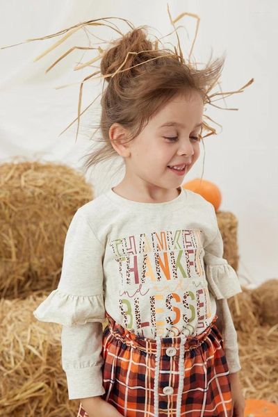 Vestidos de niña Girlymax Otoño/Invierno Acción de Gracias Bebés Niñas Falda de leopardo a cuadros Vestido de calabaza Conjunto de volantes agradecidos por encima de la rodilla Ropa para niños