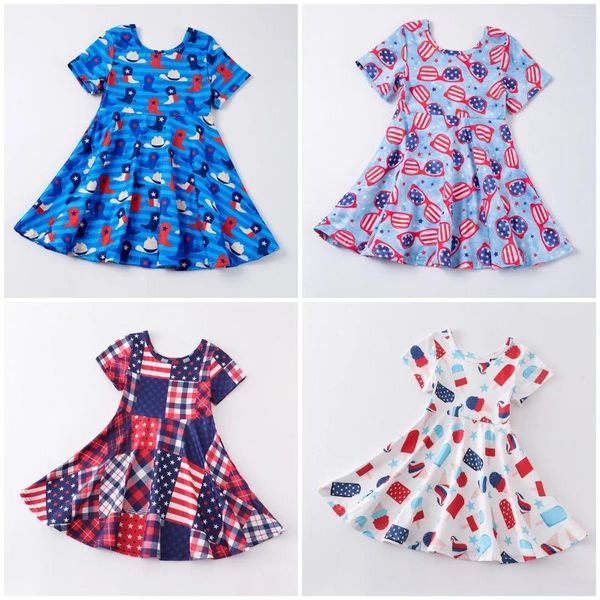 Robes de fille Girlymax 4 juillet jour de l'indépendance robe tourbillon été filles vêtements pour enfants enfants Boutique vêtements lait soie rayures étoiles