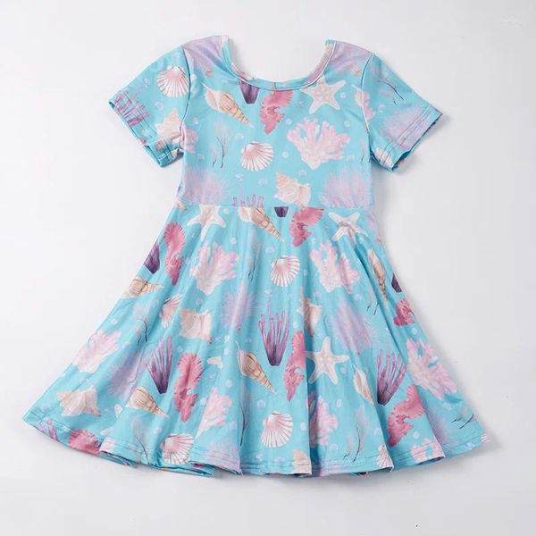 Girlymax – robes printemps-été pour petites filles, vêtements pour enfants, imprimé monde sous-marin, robe tourbillon, longueur aux genoux