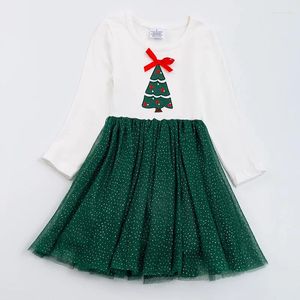 Meisje Jurken Girlymax Winter Baby Meisjes Groene Kerstboom Tule Swing Jurk Twirl Knielengte Kleding Lange Mouw