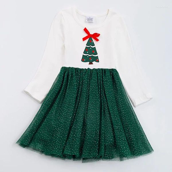 Vestidos de niña Girlymax invierno niñas verde árbol de Navidad tul vestido oscilante giro hasta la rodilla ropa de manga larga