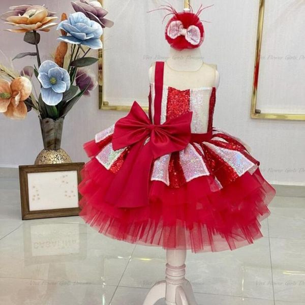 Robes de fille paillettes à la main gonflé robe de bébé en couches longueur au genou infantile premier anniversaire personnaliser tenue enfant année de noël