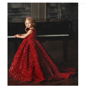 Robes de fille à paillettes rouge princesse longue fleur sequin sans manches robe de soirée mignon bébé anniversaire célébration de noël Gist