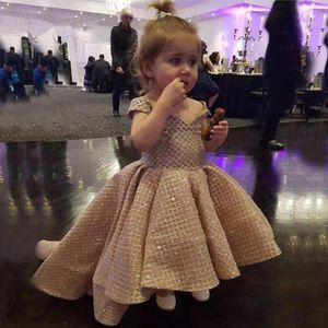 Robes de fille Glitter Sequin Flower Dress Golden Princess Puffy Birthday Christmas Sparkly Kid's Gown