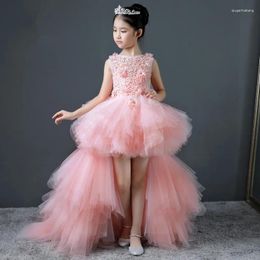 Robes de fille Glizt longue traînée de fleurs filles pour mariage rose gonflé enfants robe de concours première sainte Communion robe de fête de bal