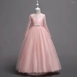 Vestidos de niña de buena calidad, vestido de princesa largo elegante con encaje de tul, vestido de baile con mangas para niñas, desfile de boda, fiesta de cumpleaños