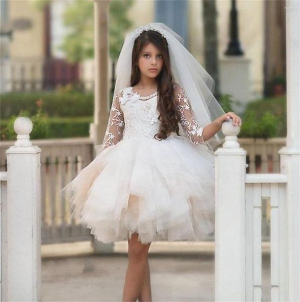 Vestidos de niñas hermosas flor de champán para bodas Tulle apliques lentejuelas brillantes para niños con cuentas vestidos de concurso cumpleaños