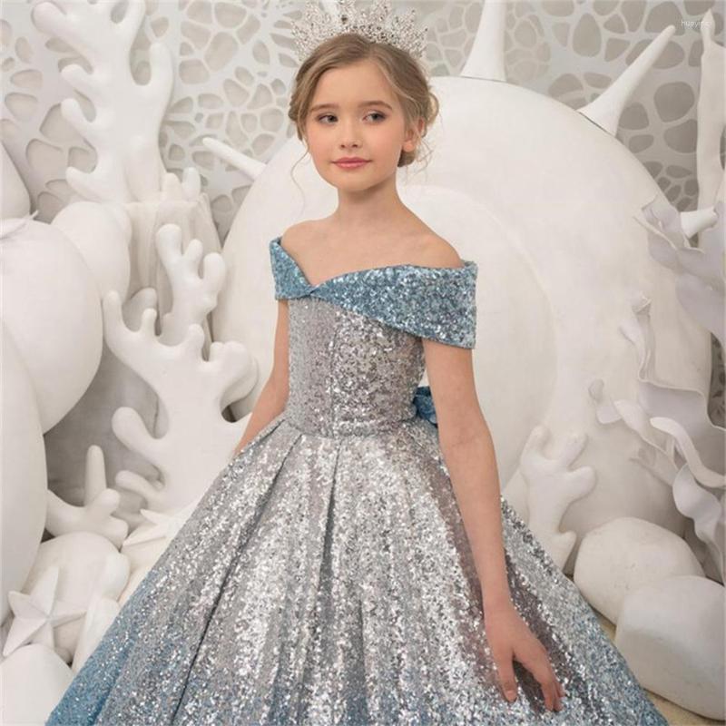 Girl Dresses Gorgeous Flower Girls Bow Ball Cap Sleeve Princess Gown Little Child Wedding Party Dress First Communion Formal Wear